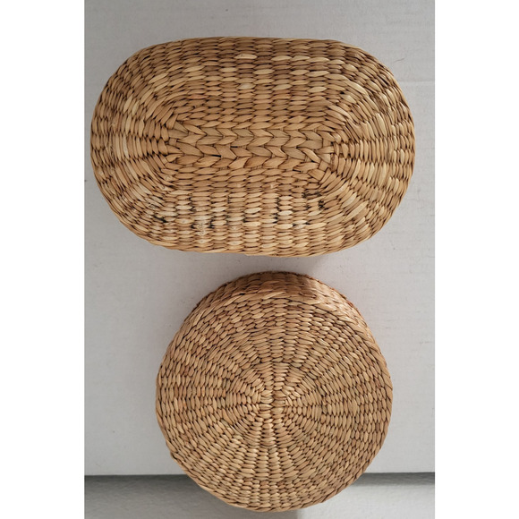 VTG Lot of 3 Oval w/stripe 2 Round Sweetgrass Natural Baskets with Lids Trinket - Picture 4 of 8